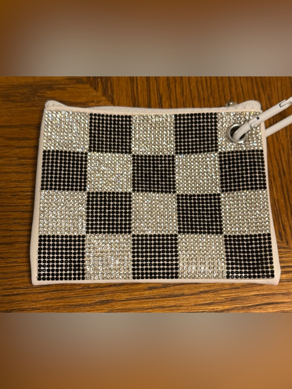 Rhinestone Checkered Card Holder Coin Purse Keychain Wallet Y2K Glam NWT